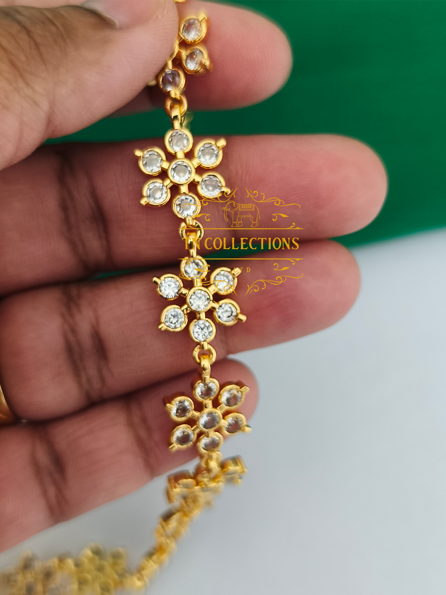 Micro Gold-Plated Floral Choker Necklace (Full White stones)