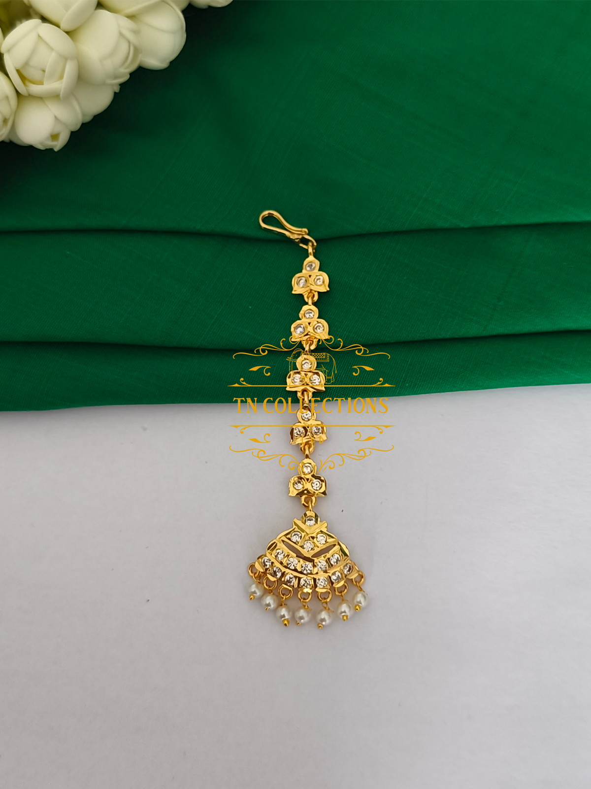 Micro Gold Finish impon cz Tikka (Full White stones)