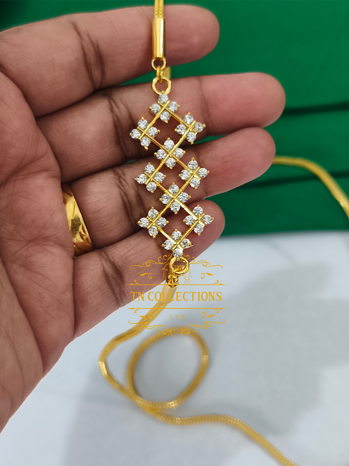 Gold Polish Cz AD stone Mugappu Chain