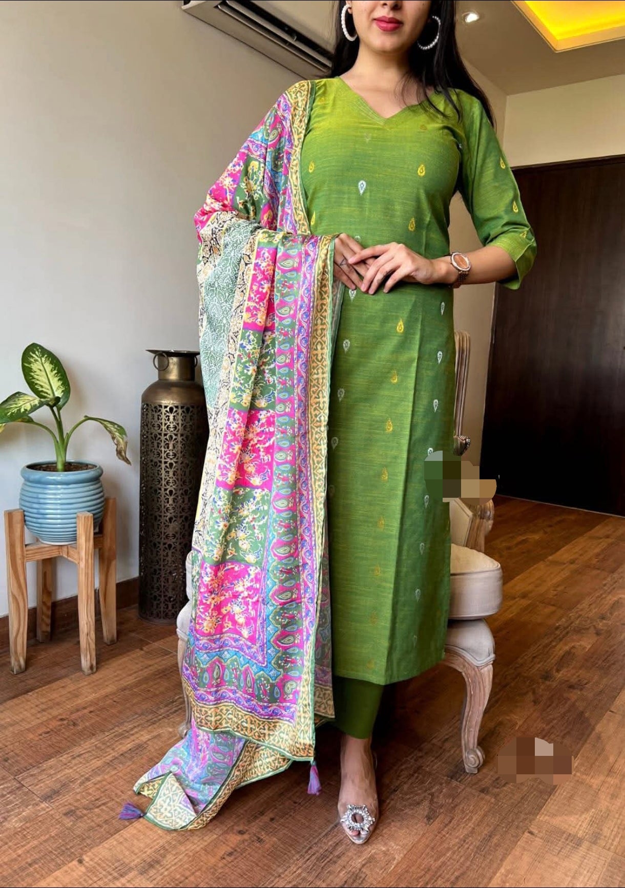 Stunning Cotton 3pcs kurthi set (Size XXL)