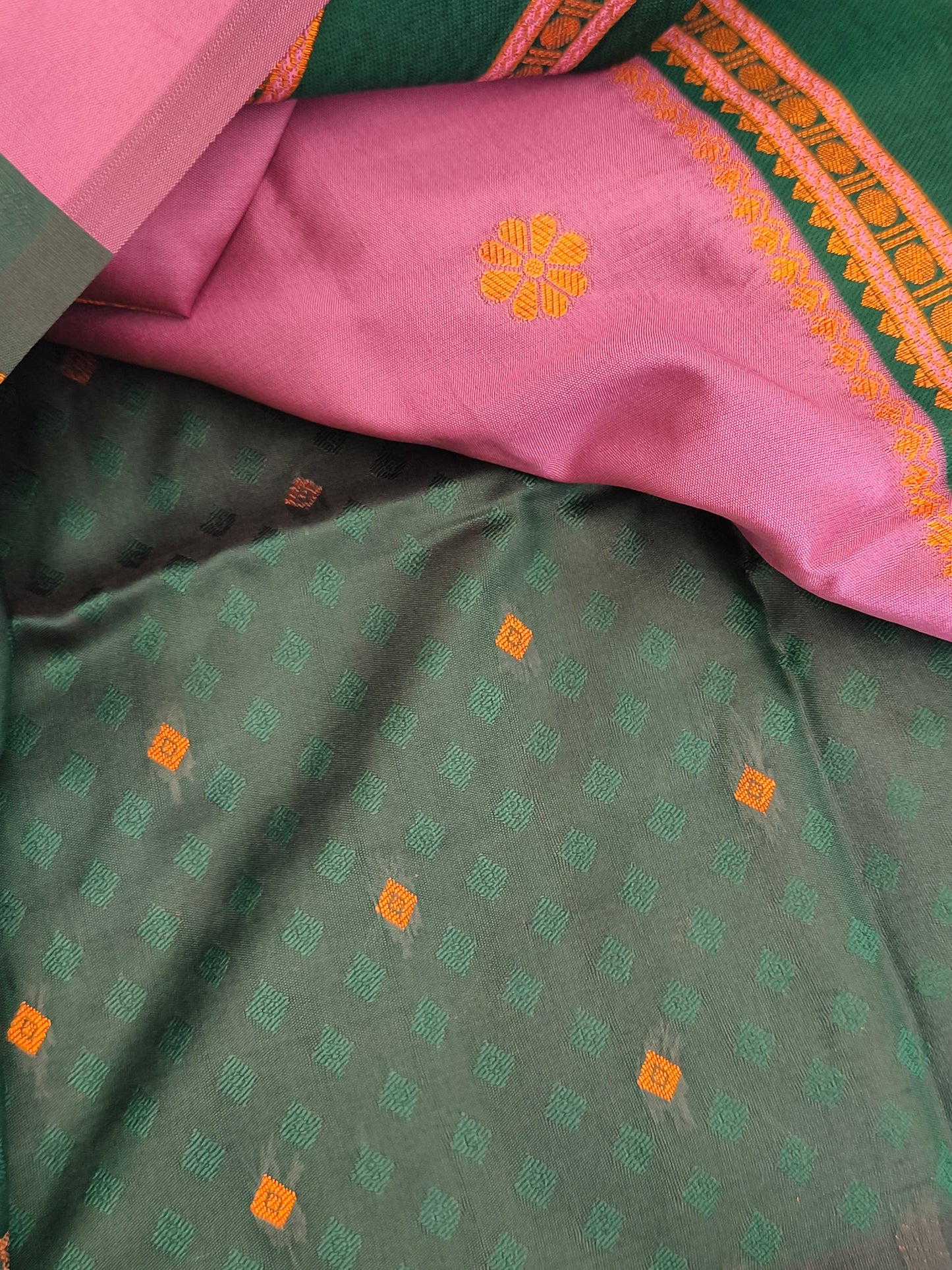 Banaras Semi Soft Silk Saree with contrast blouse and rich pallu