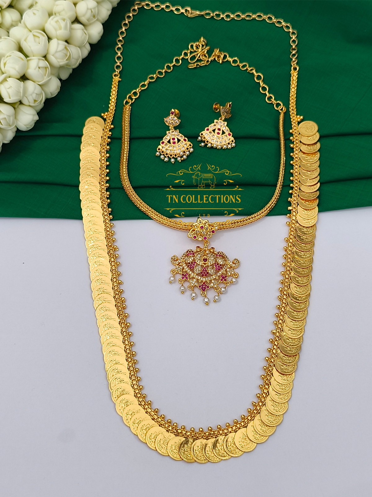 Micro Gold Finish Semi Bridal Set (Ruby & White Stones)