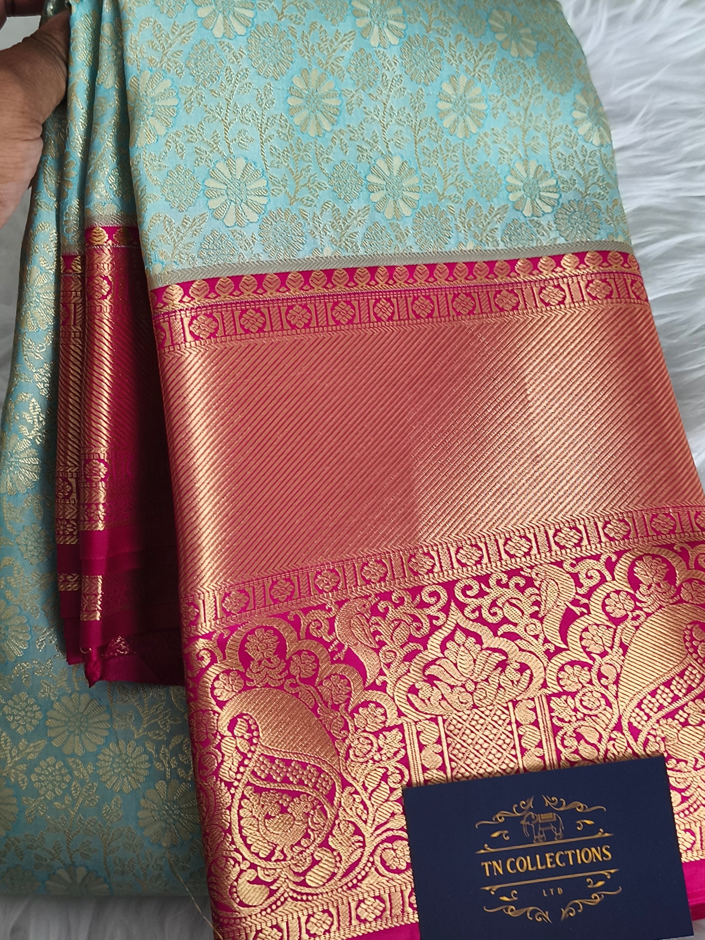Traditional Semi Kanchipuram Silk saree with contrast blouse