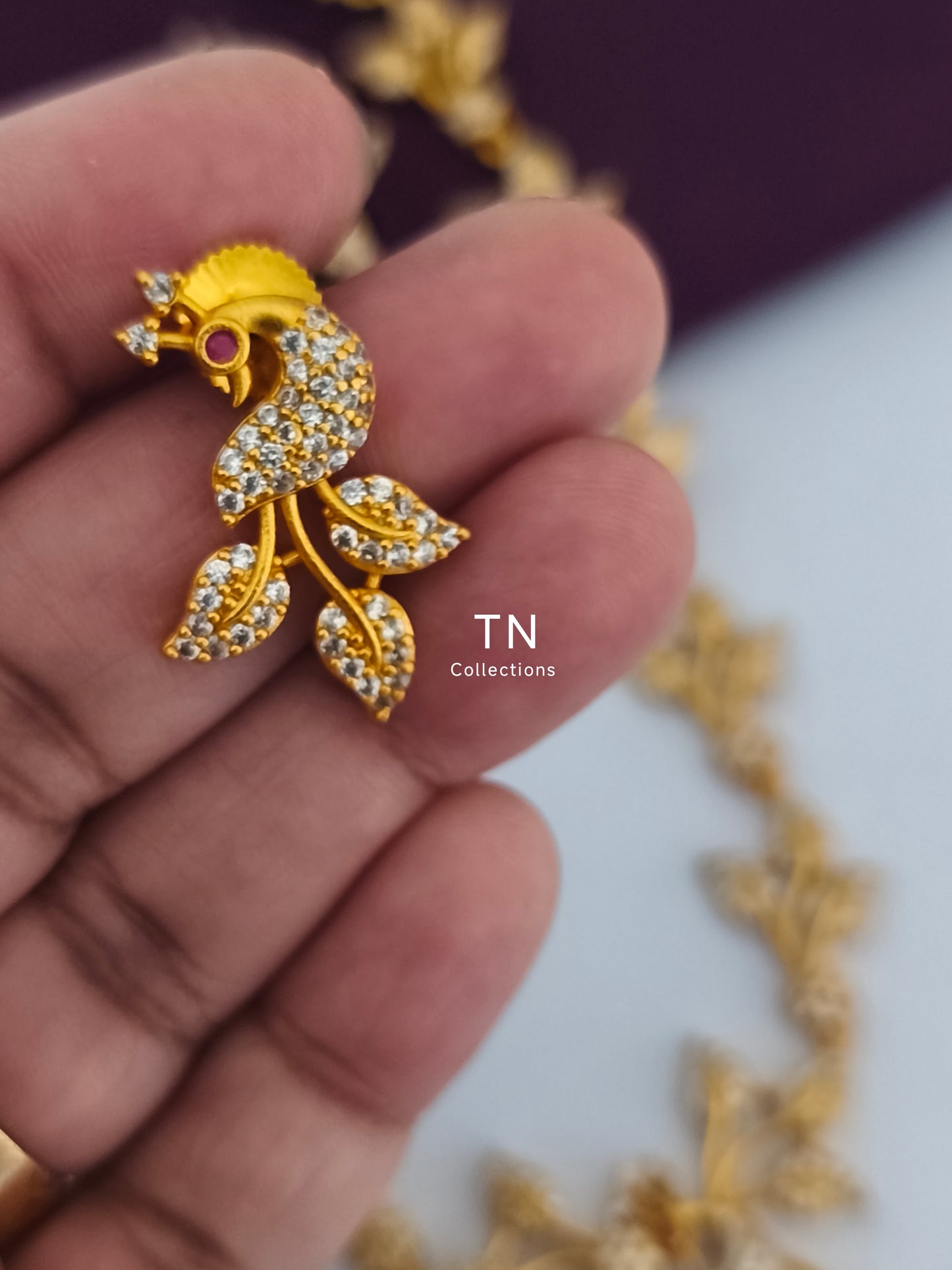 Simple Gold finish Peacock Design Necklace