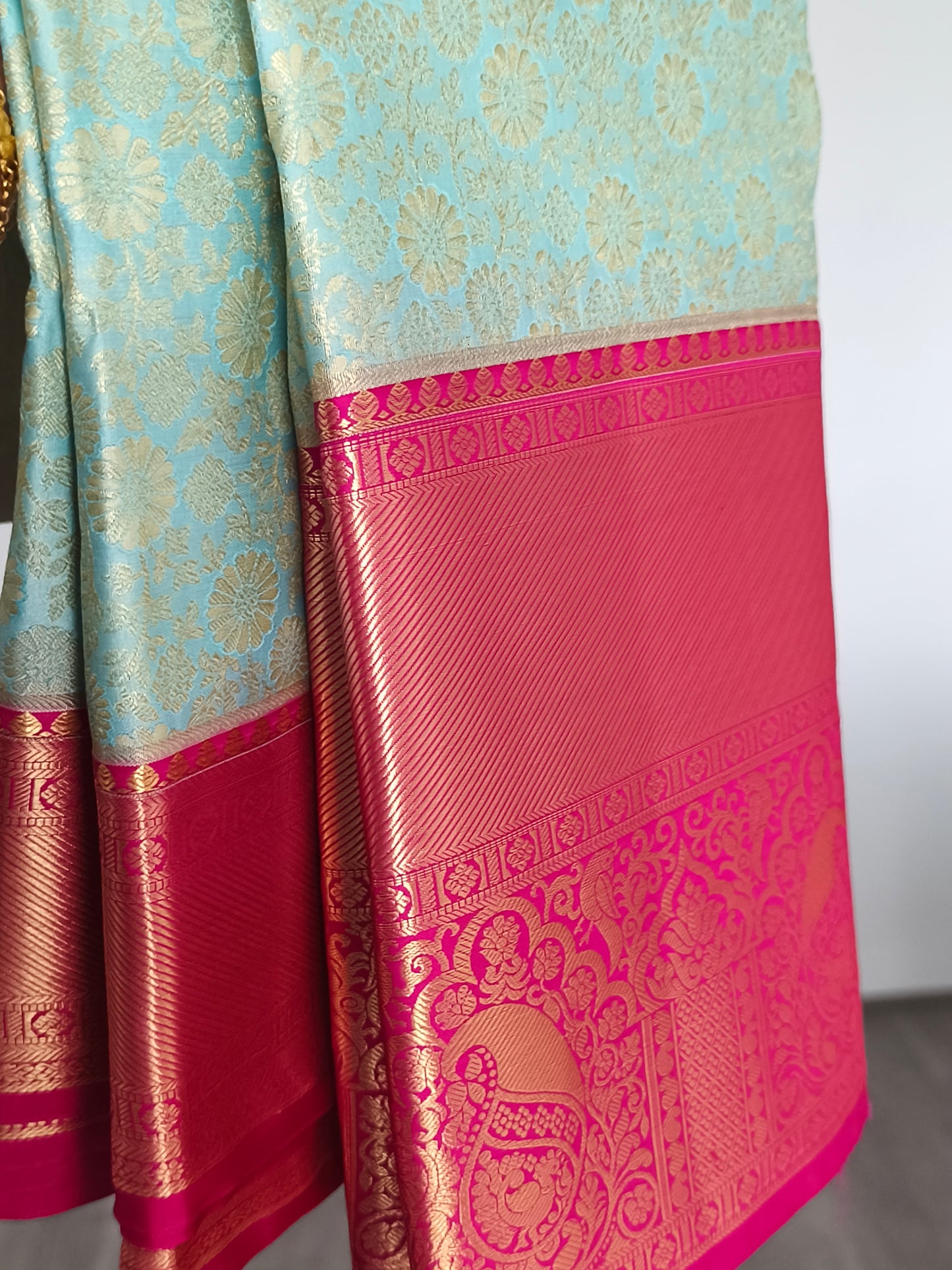 Traditional Semi Kanchipuram Silk saree with contrast blouse