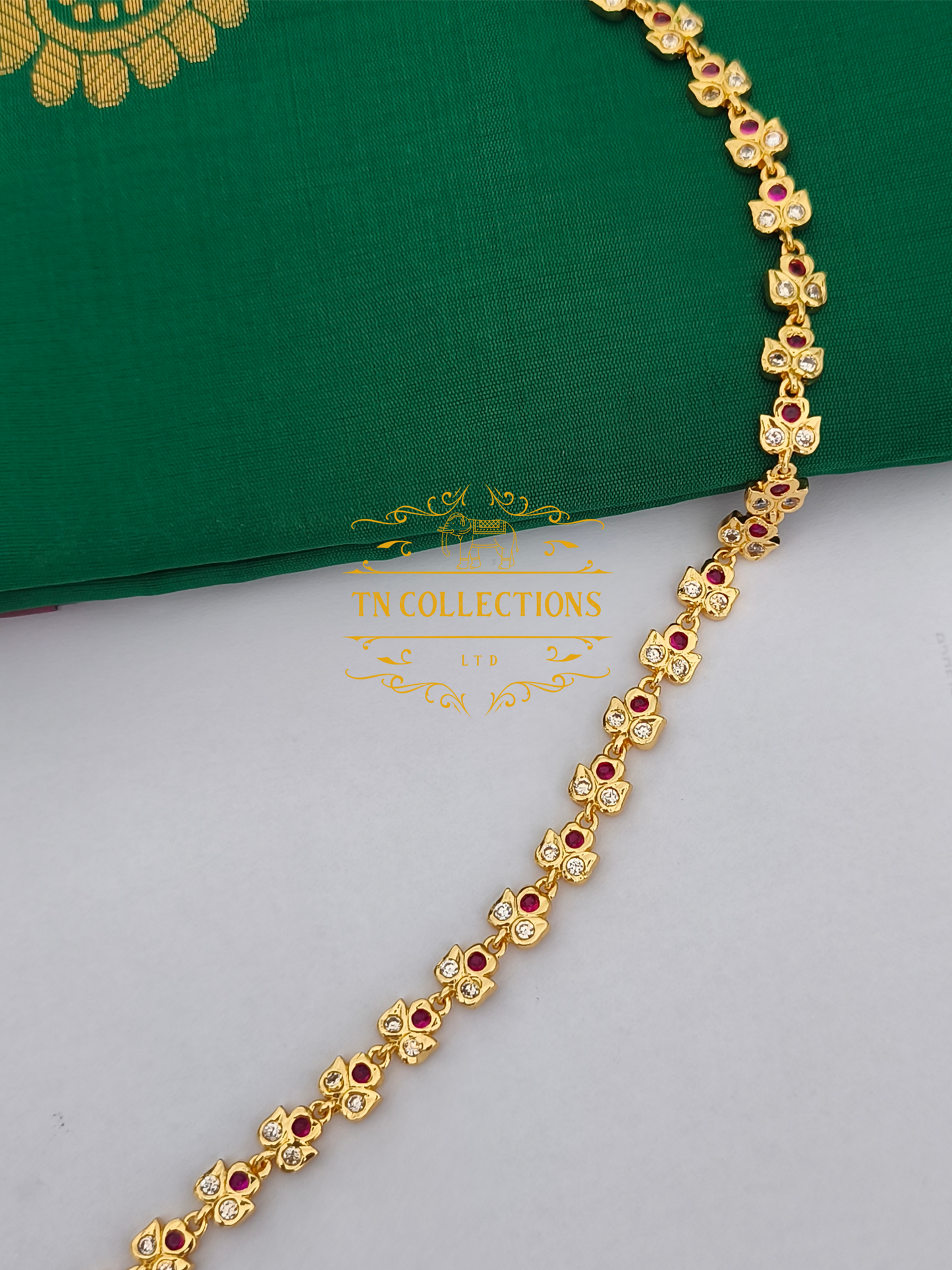 Micro Gold-Plated Traditional Hip Chain (Ruby & white stones)