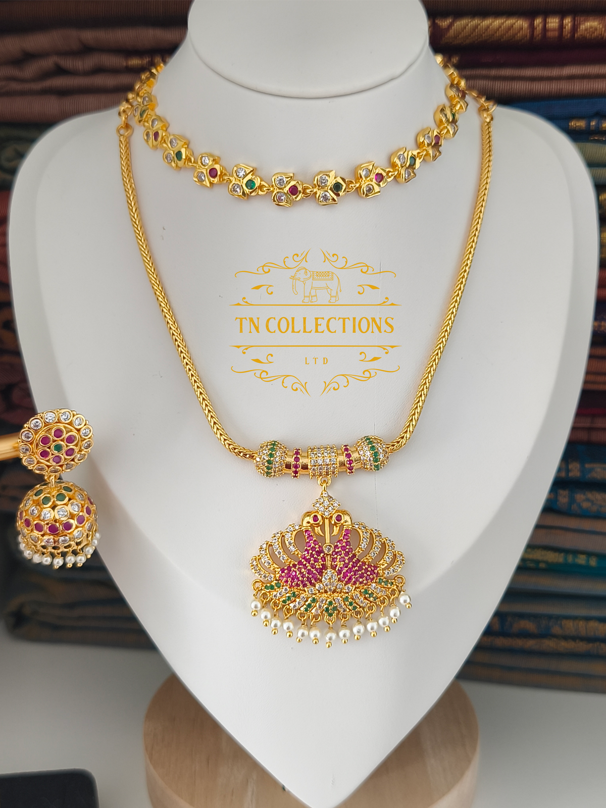 Micro Gold Finish Statement Necklace Set (Multicoloured)