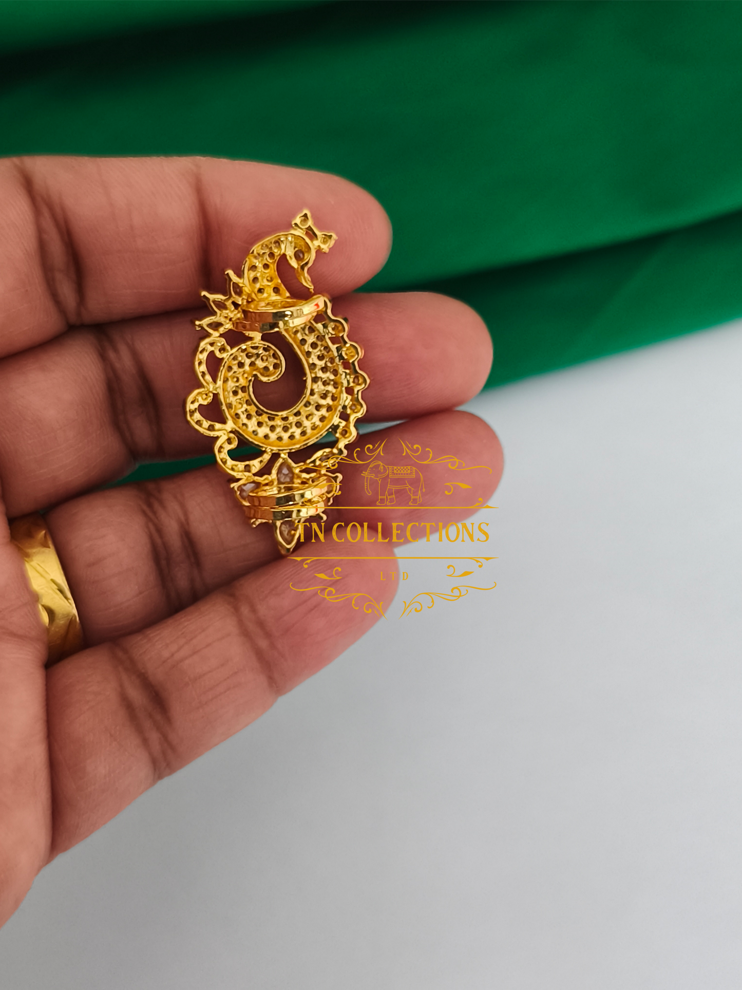 Gold Plated Peacock Design Kodi Mugappu (Brooch)