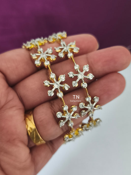 Gold plated Full white stone Floral Bangles set (Size 2.6)