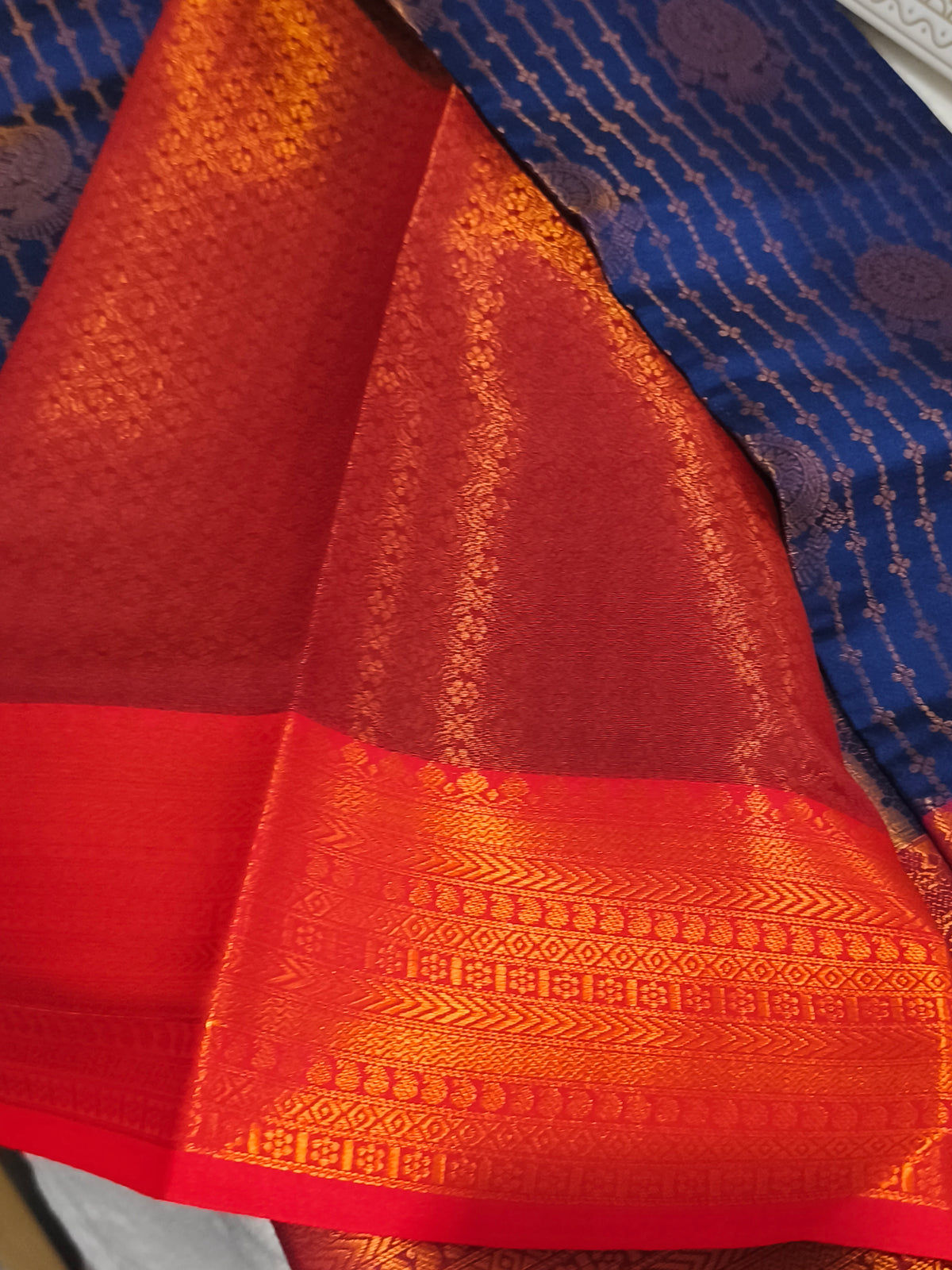 Kanchipuram vairaoosi Soft Silk Saree (Navy Blue)