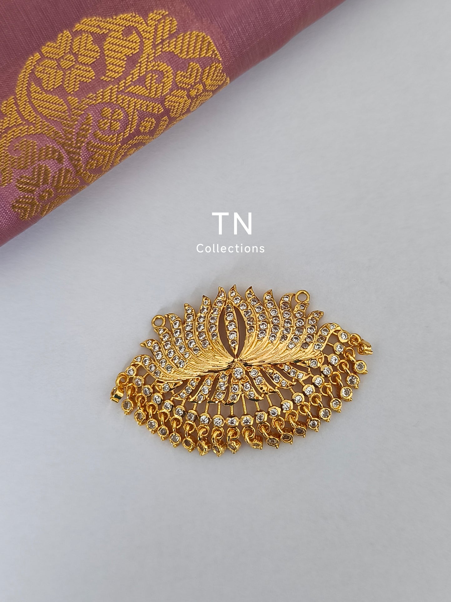 Micro gold plated Traditional Lotus Pathakkam Full white stone