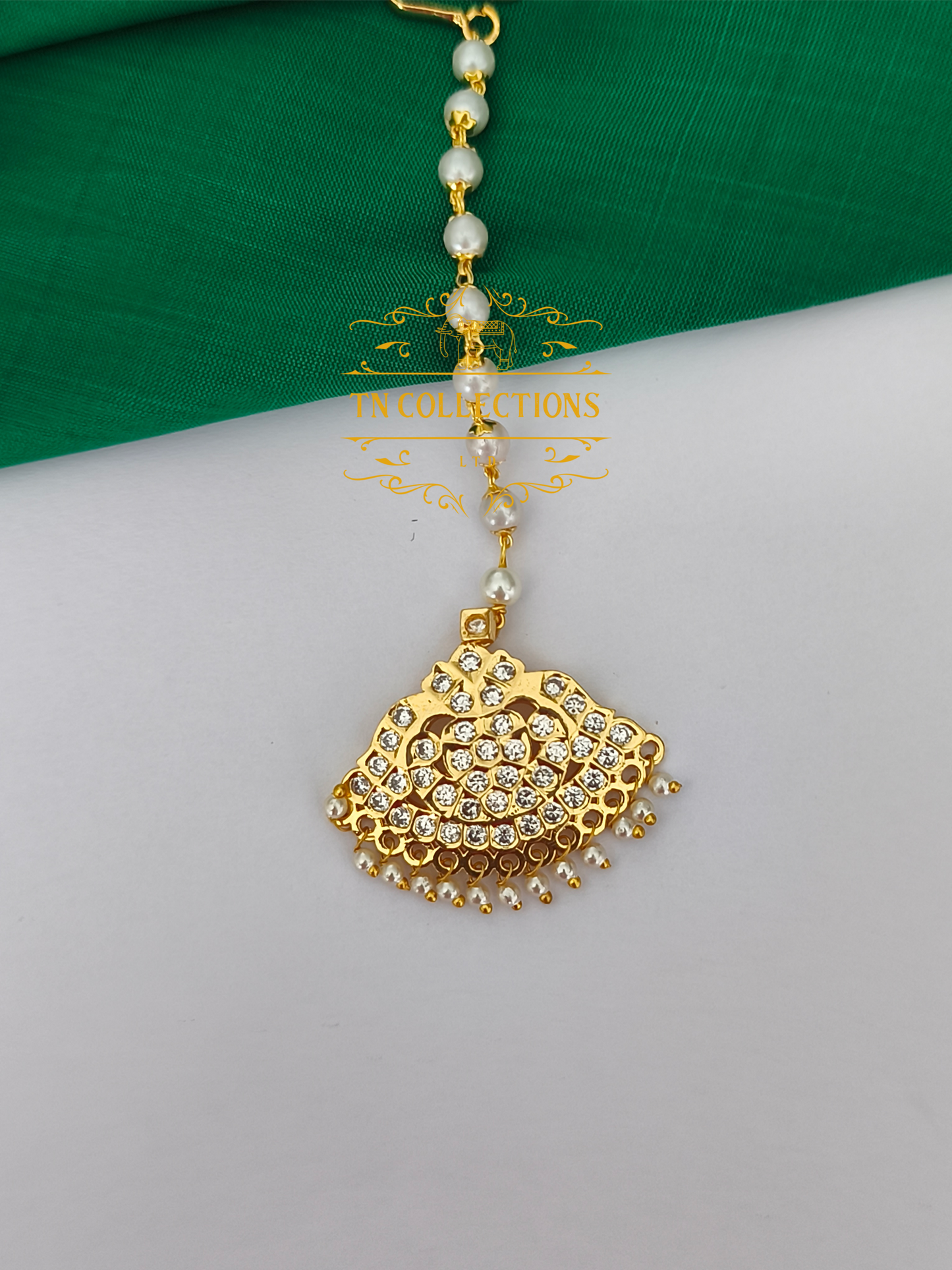 Micro Gold Finish cz Tikka (Full White stones)