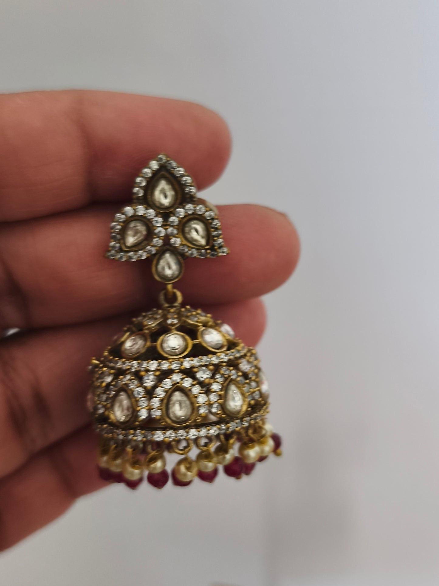 Victorian style AD Earrings Jumkha with Pearls