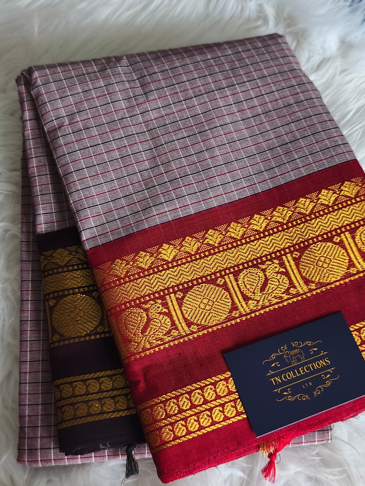Pure Handloom kanchi cotton Kattam Saree