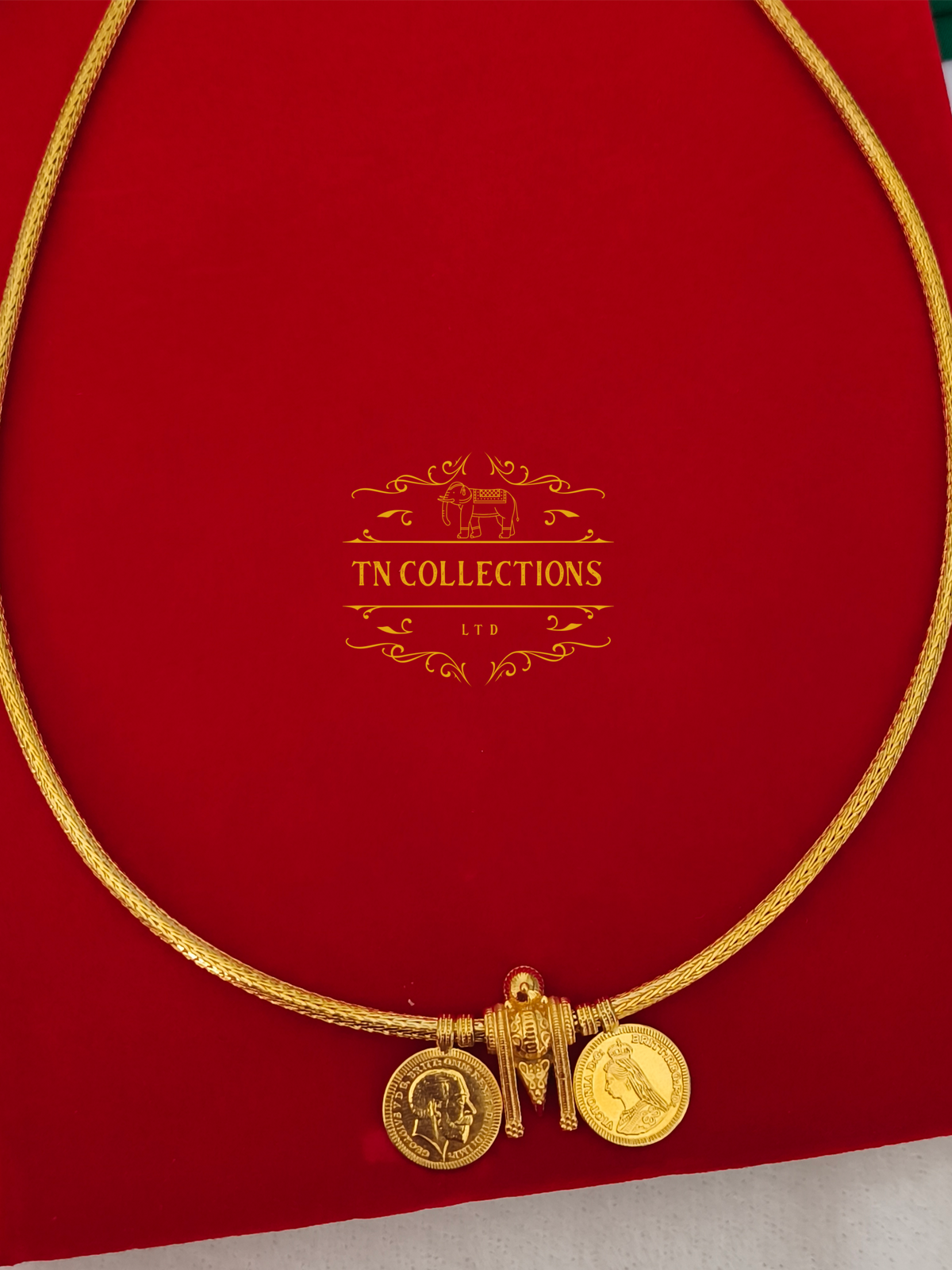 22ct Gold Plated Traditional Hindu Thalikodi with Kombu thali,thadai & Coins (7 -9 Pawn thickness)