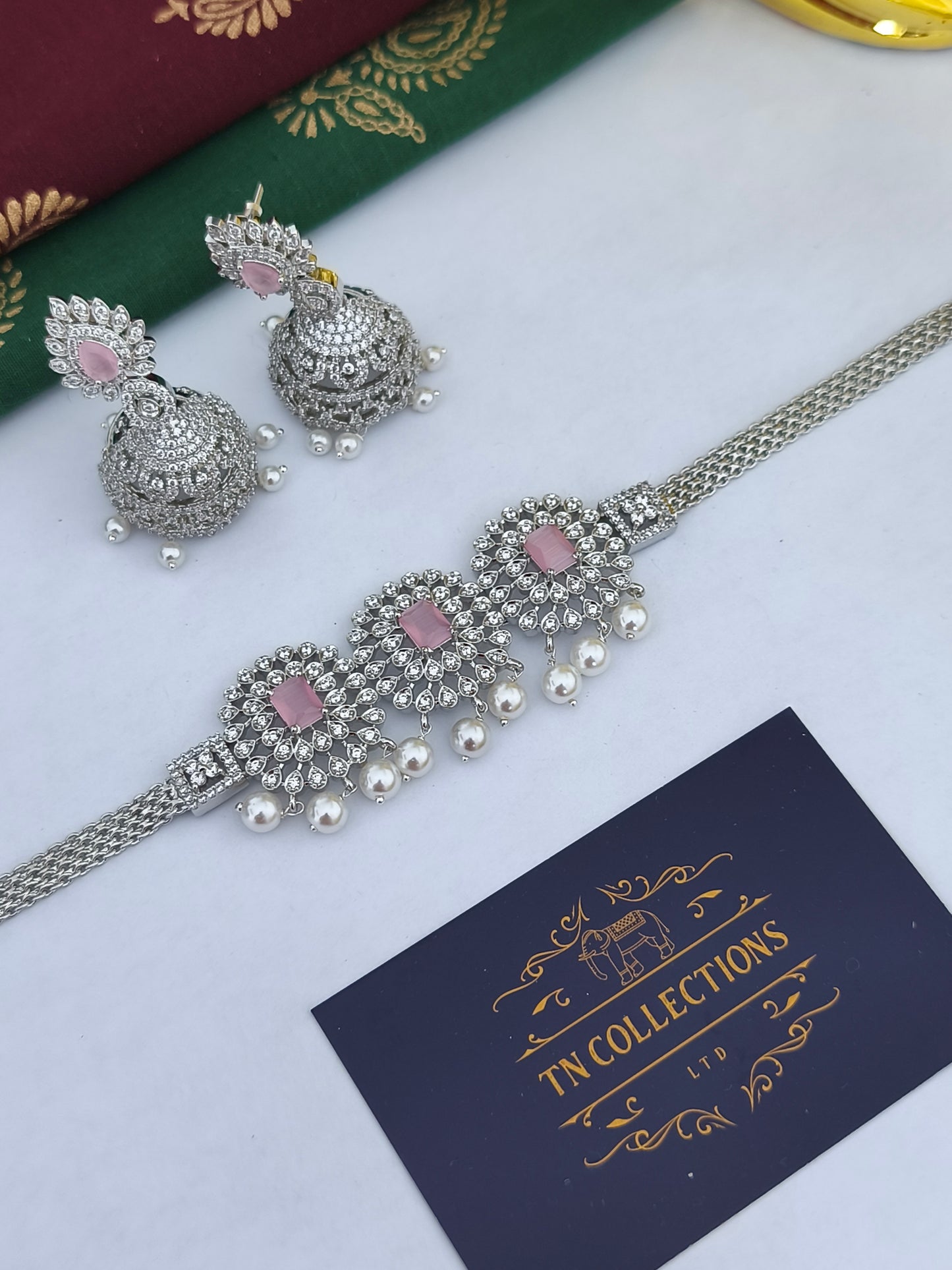 Silver Finish Choker Necklace set