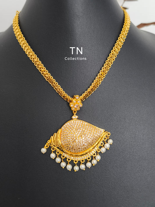 Traditional Micro gold plated Sangu design Attiyal/Attigai (Full White stones)