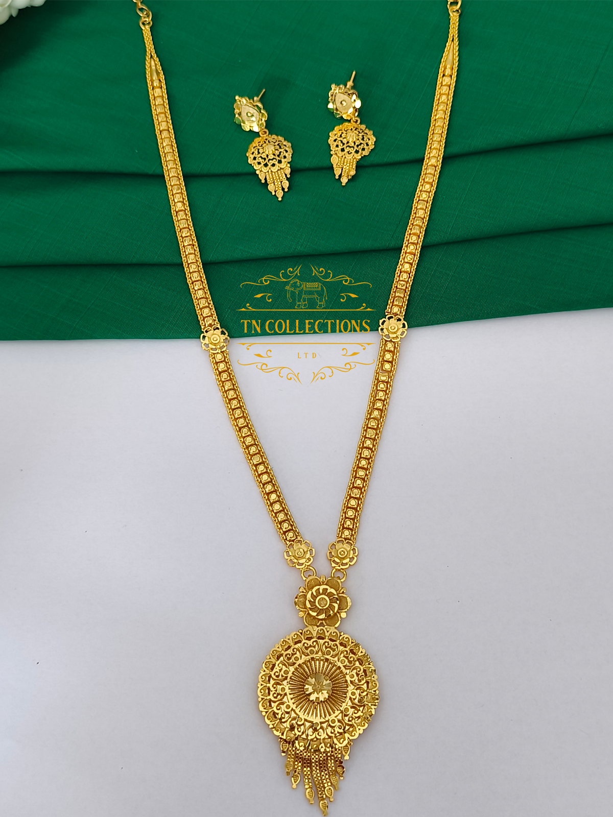 Gold Plated Long Haaram with Earrings