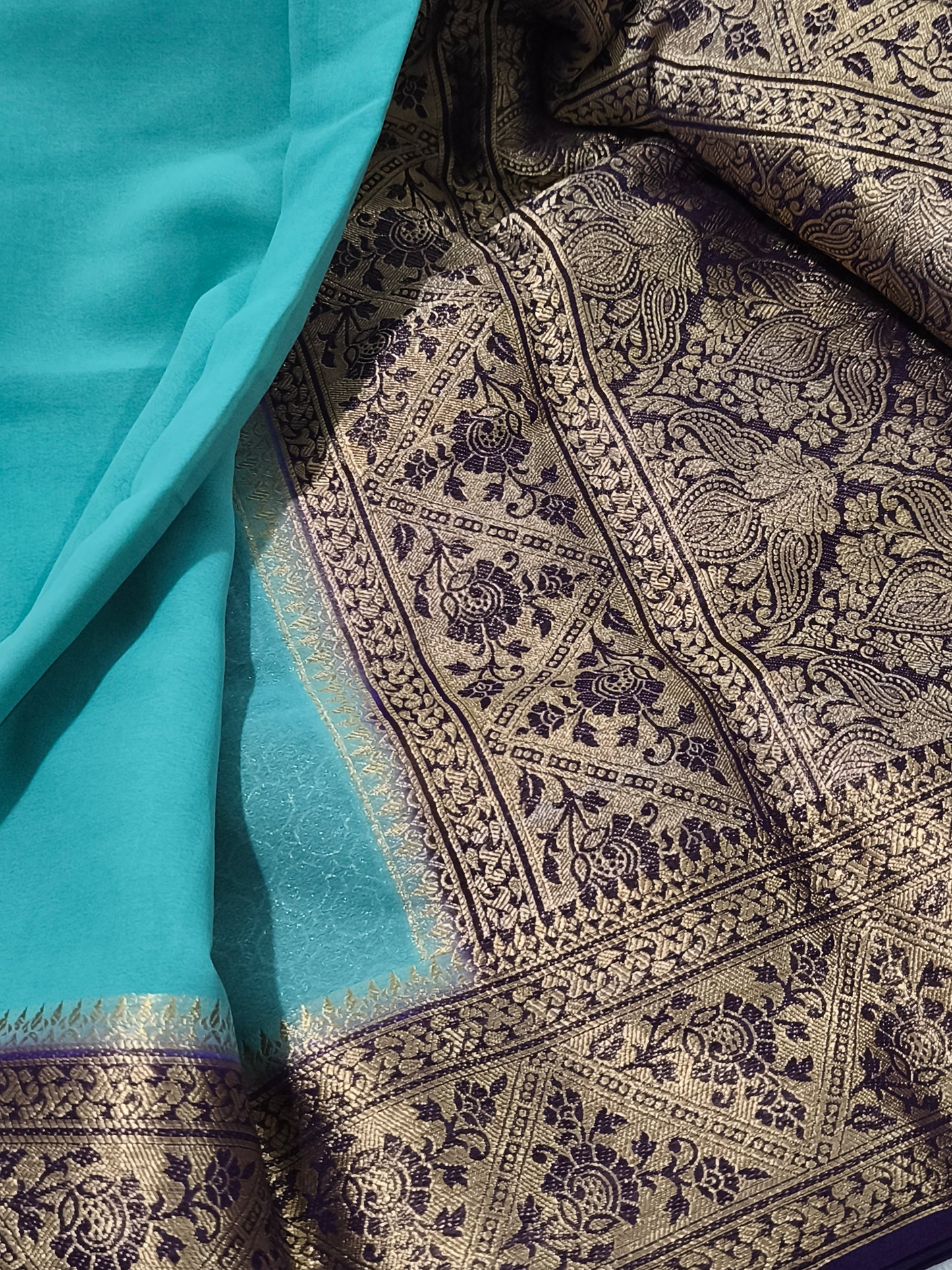 Teal colour Chiffon Georgette saree