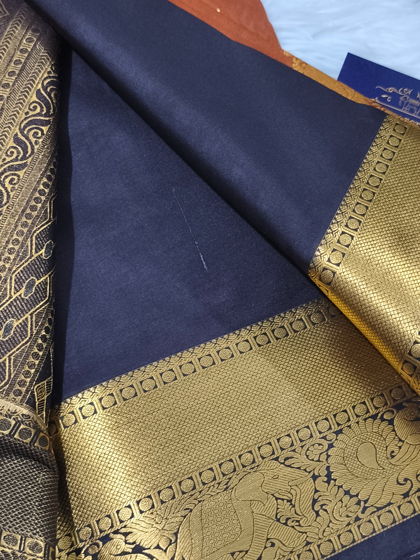 Trendy Vintage Rusty Orange with Dark Brown Kanchi Semi silk saree