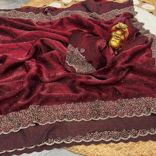 Maroon Space Silk Party Saree