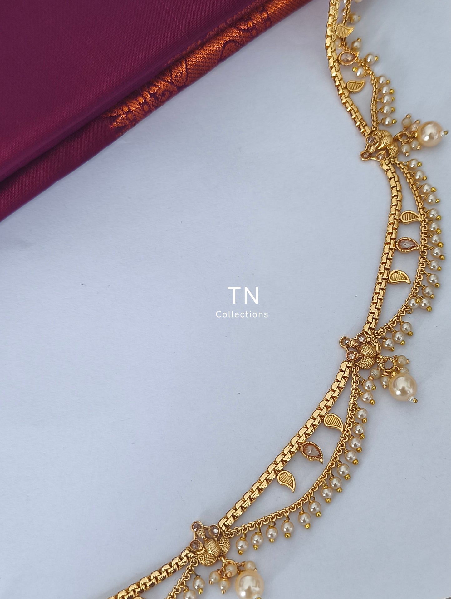 Antique finish Hip Chain (White stones )