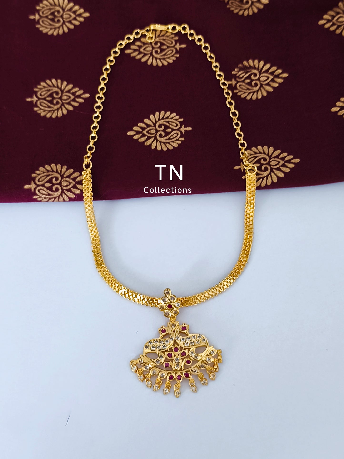 Micro gold plated Peacock Necklace/ Attiyal