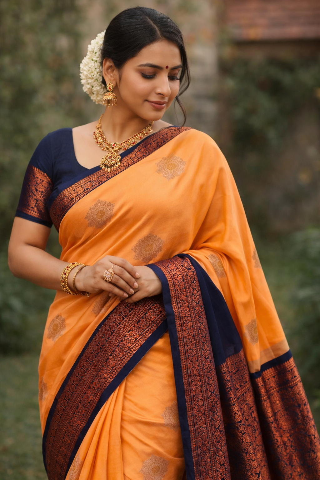 Premium Korvai soft silk saree with contrast blouse