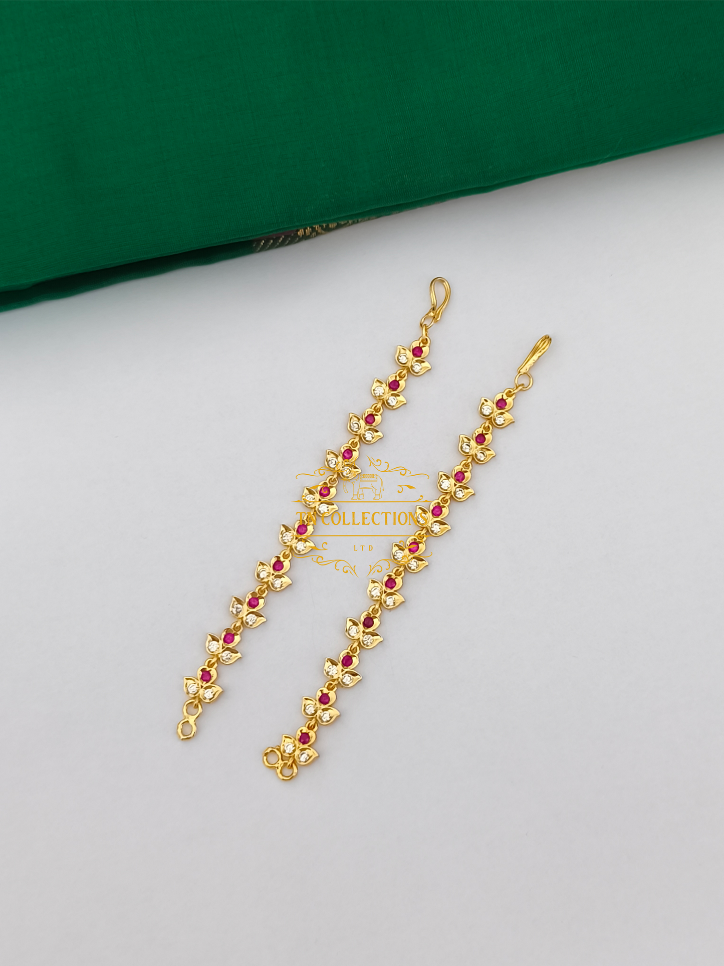 Micro Gold Finish Jumka with Maatal (Ruby & white stones)