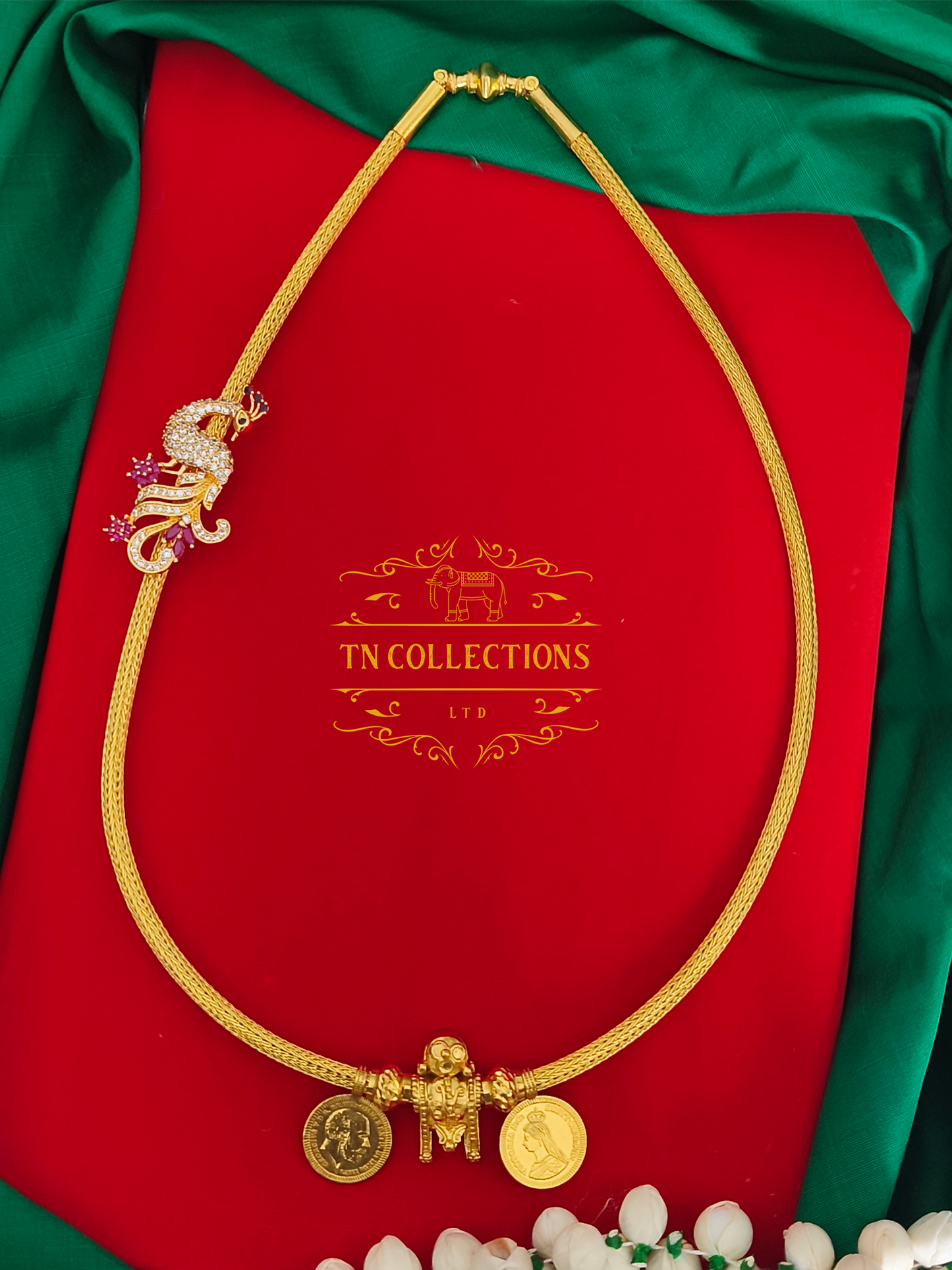 22ct Gold plated Traditional Vaira Thalikodi with kombu thali (Peacock Design Mugappu)