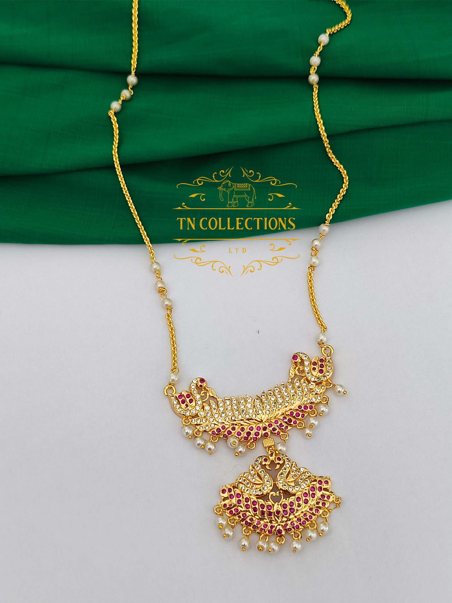 Micro Gold-Plated Traditional Pathakkam with single layer pearl chain