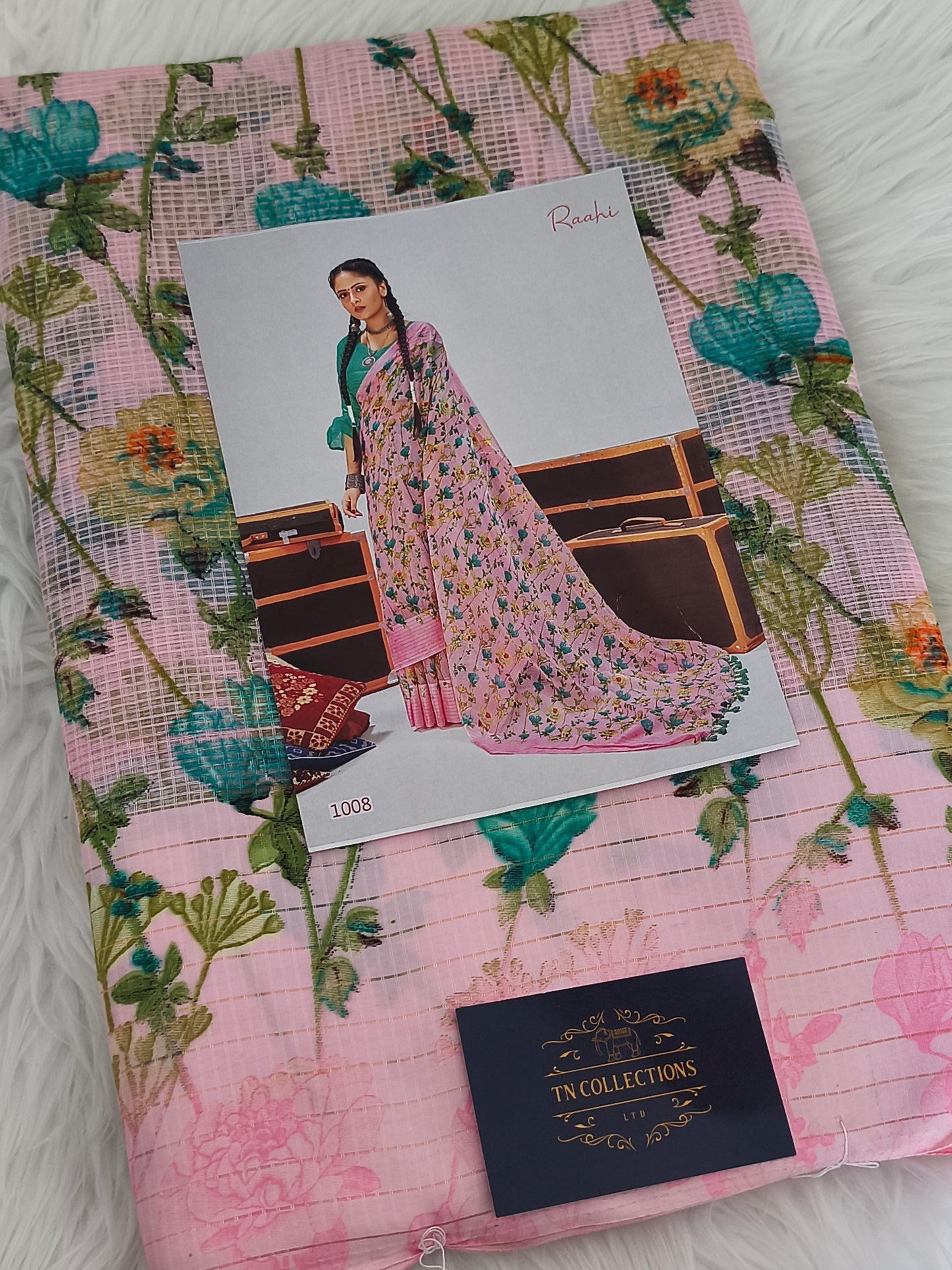 Floral Check Linen cotton saree