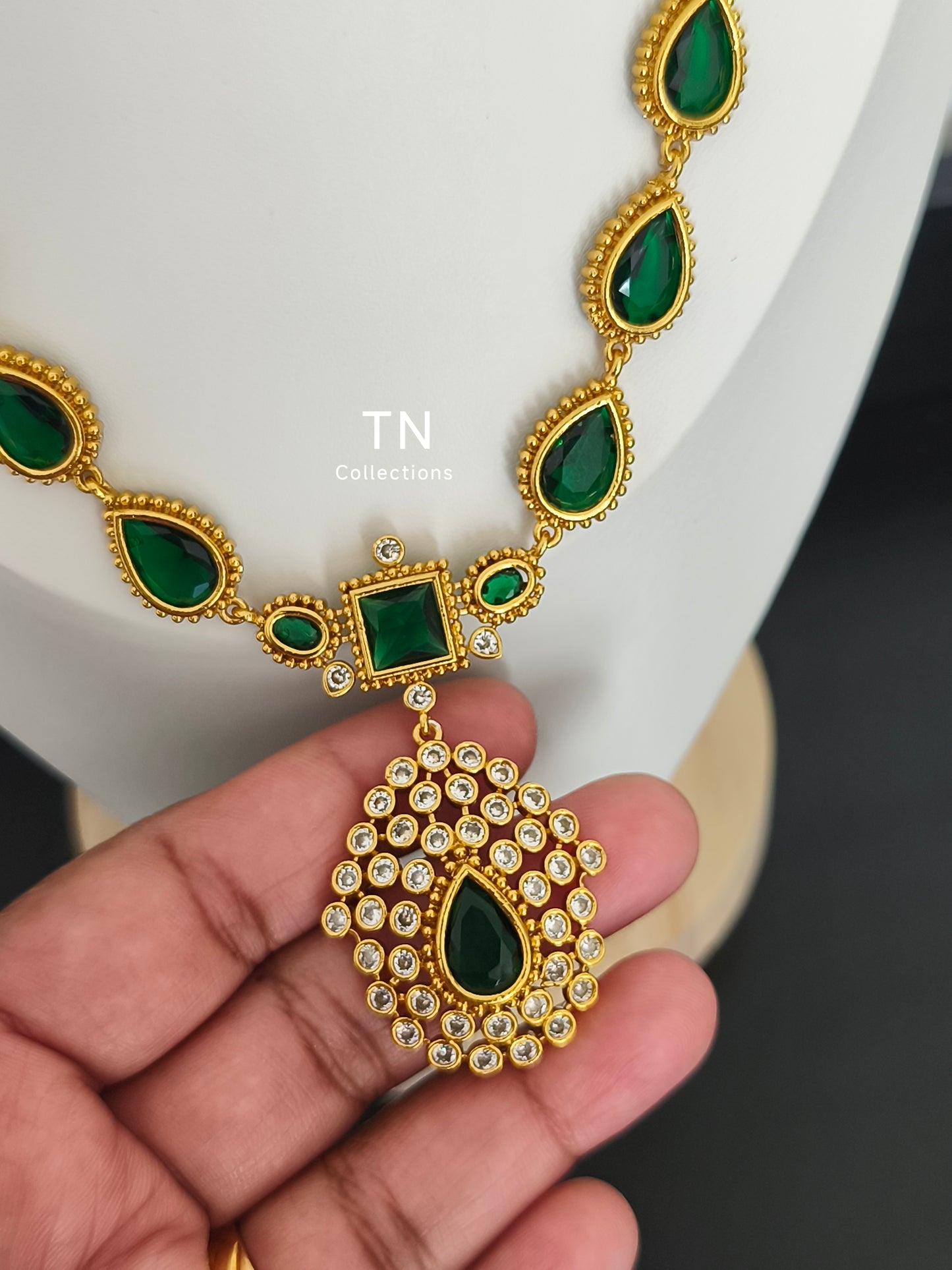 Antique gold polish Green Semi Bridal set