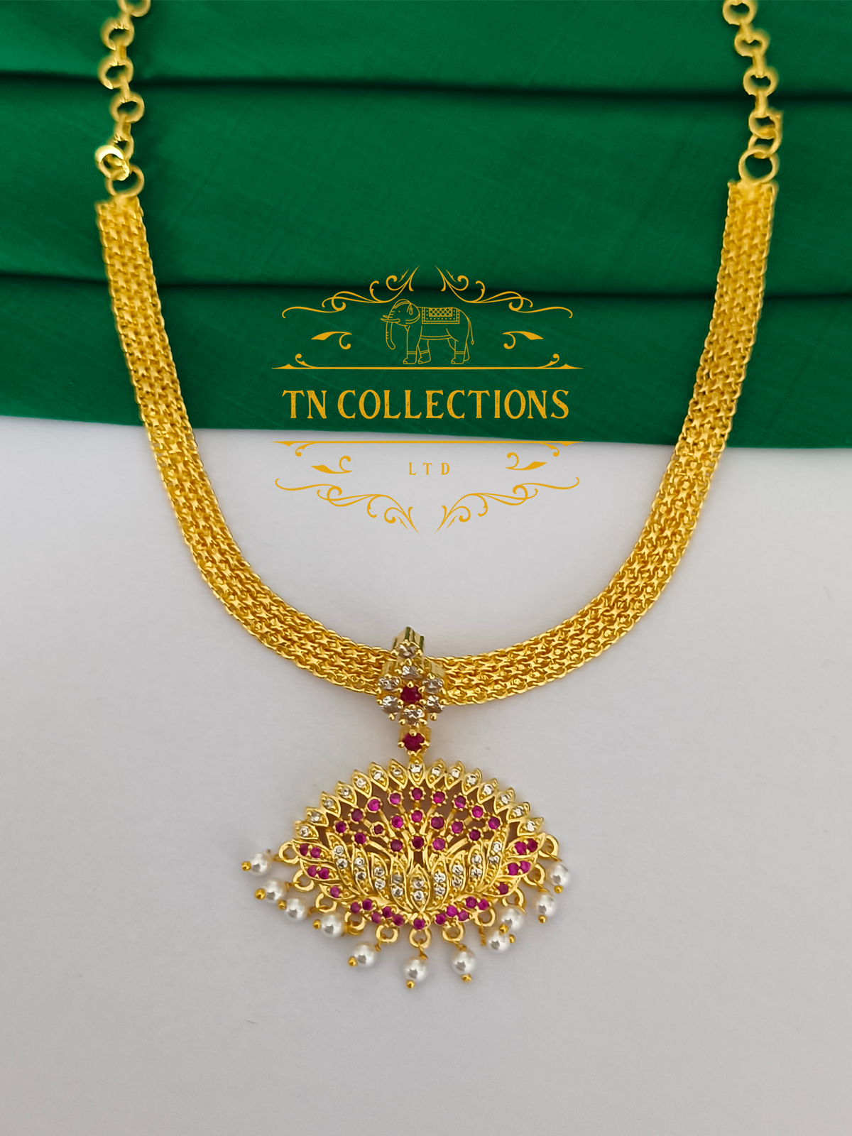 Micro Gold-Plated Traditional Semi Bridal Set (Ruby and white stones)