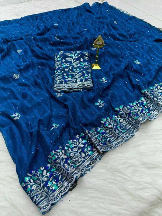 Grand elegant embroidery work Party saree