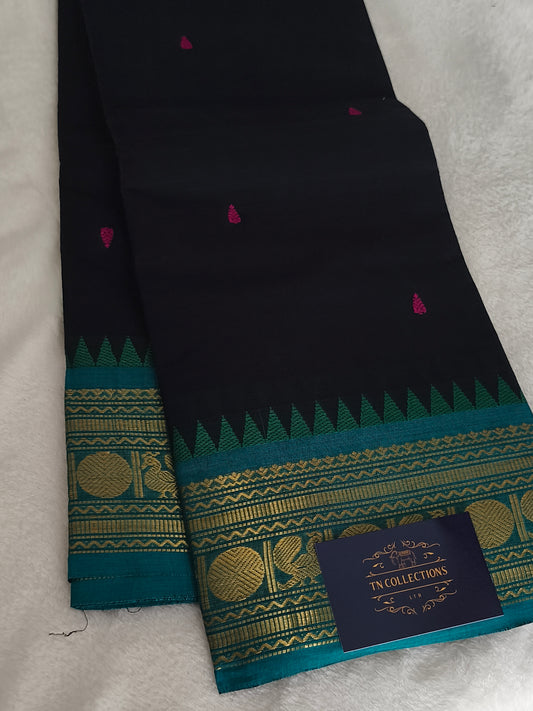 Pure handloom Kanchi Cotton Saree (Black)