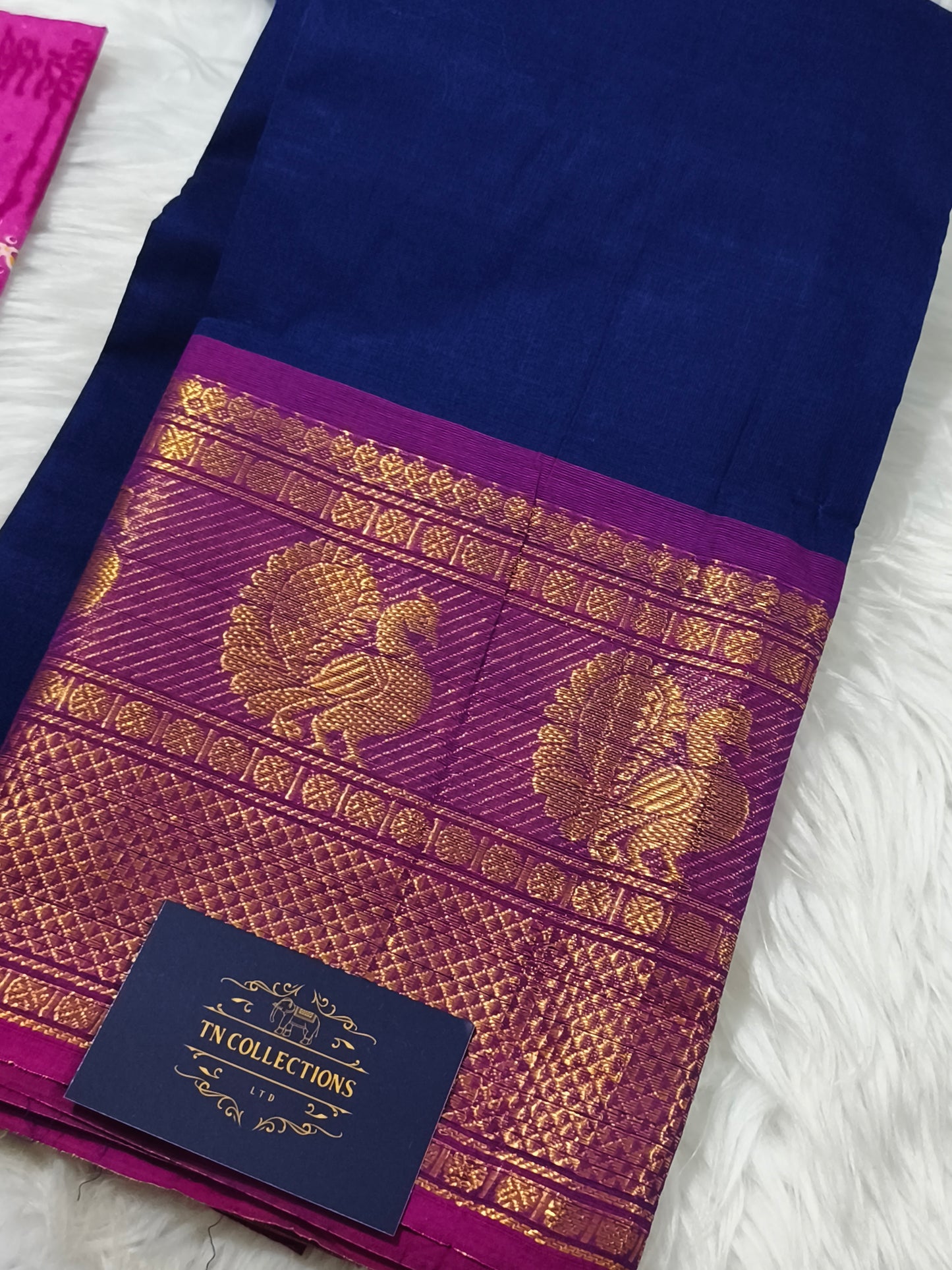 Blue Pure Chettinad cotton saree with Kalamkarai blouse