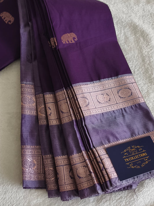 Premium kanchi Semi Silk Saree with contrast blouse