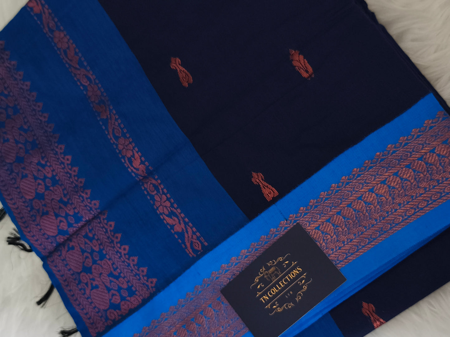 Navy blue with Royal blue Kalyani cotton Pattu Saree