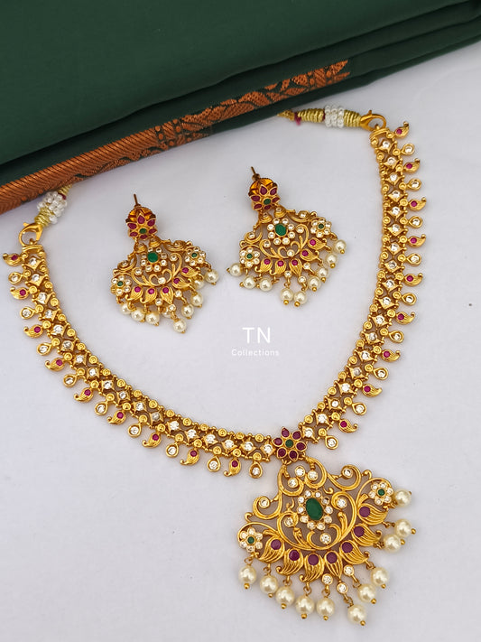 Antique Matte Finish Necklace with Earrings