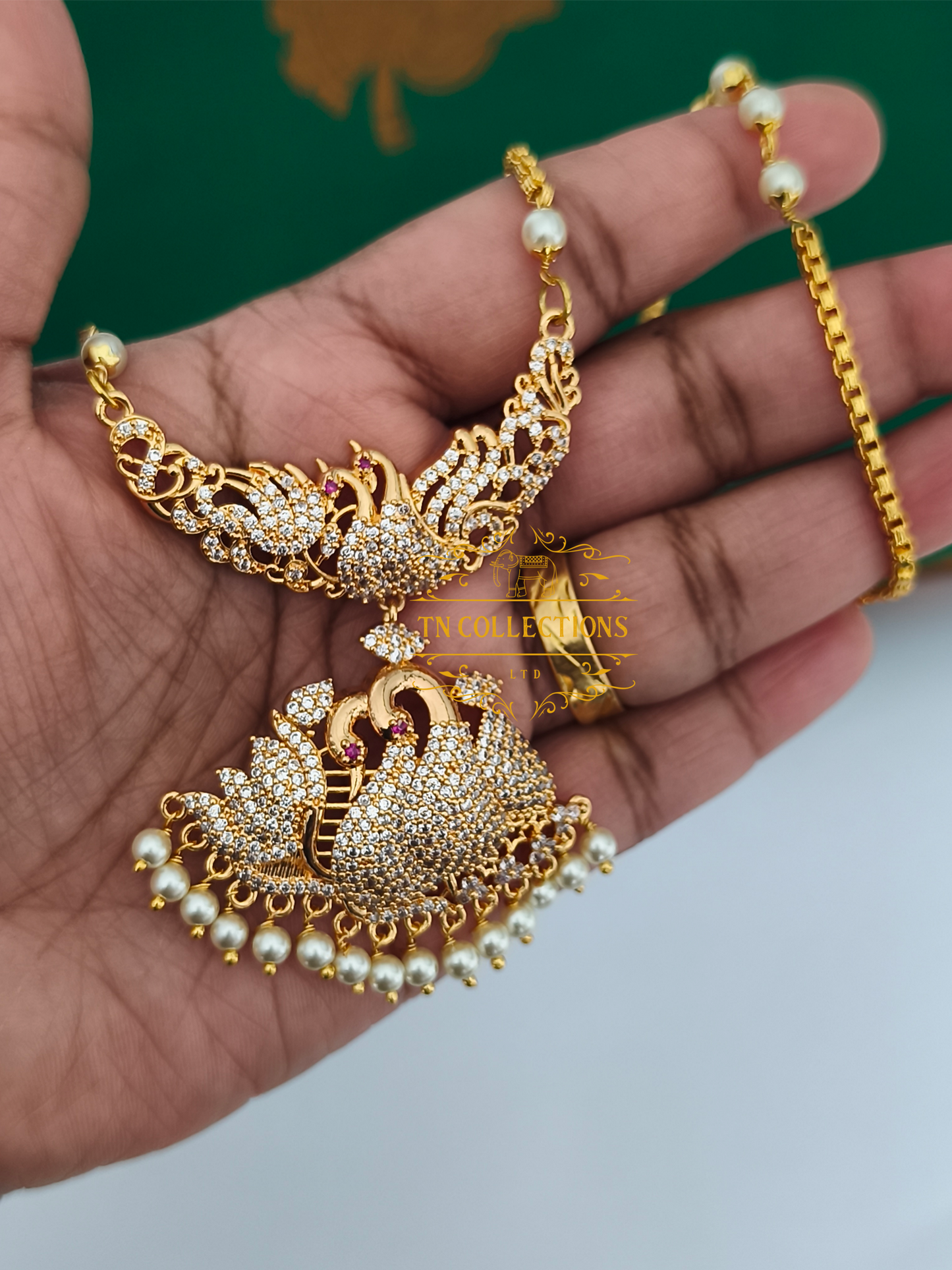 Micro Gold-Plated Traditional Pathakkam (Full white stones)