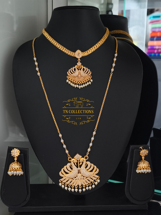 Micro Gold-Plated Traditional Peacock Design Attiyal Pathakkam Set (Full white stones)