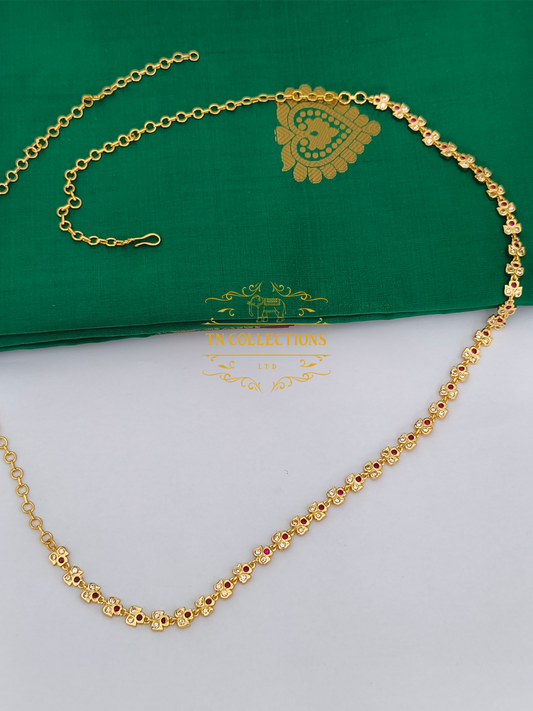Micro Gold-Plated Traditional Hip Chain (Ruby & white stones)