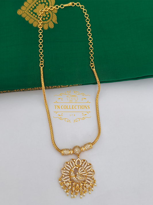 Micro Gold-Plated Peacock Attiyal (Full White stones)
