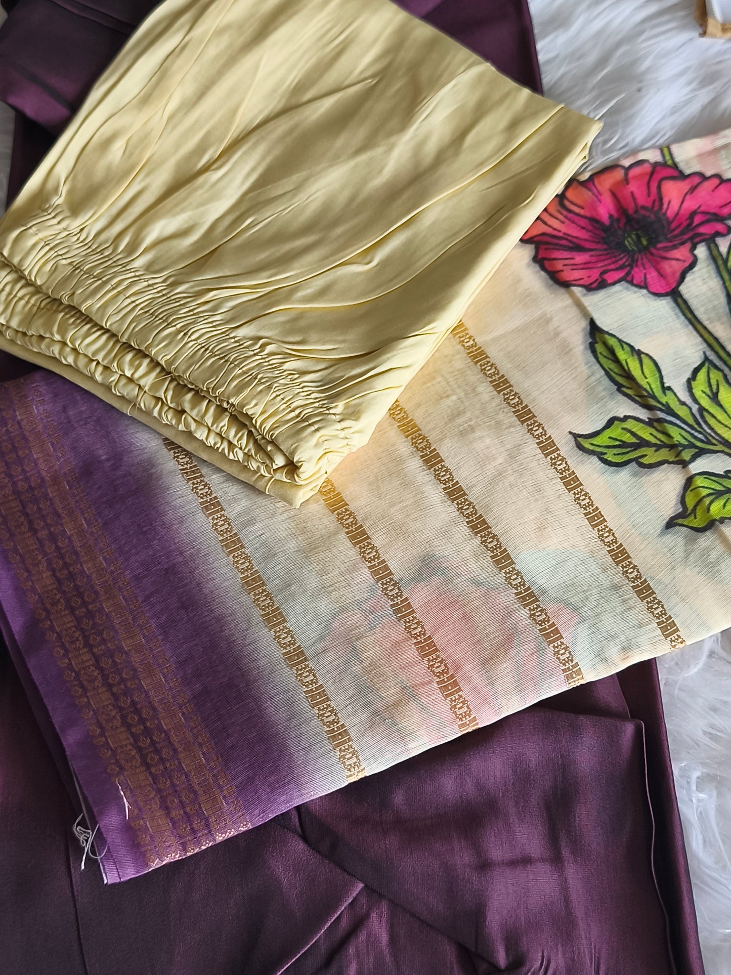 Stylish 3 Piece Embroidered Side Open Shalwar Suit with Floral Dupatta- (M/L/XL)