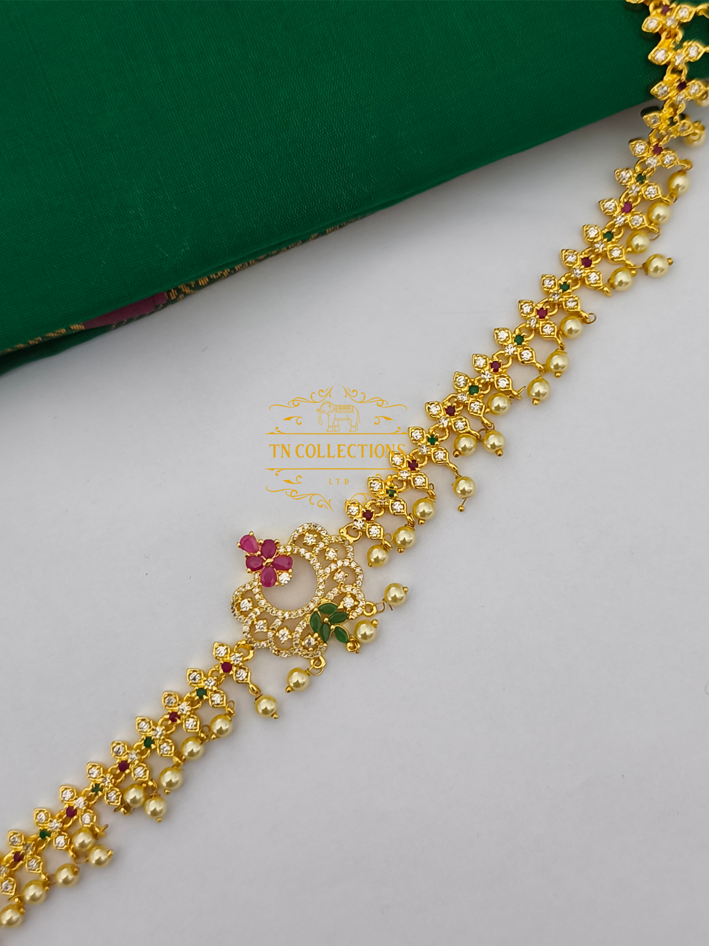 Gold Finish Cz Hip Chain