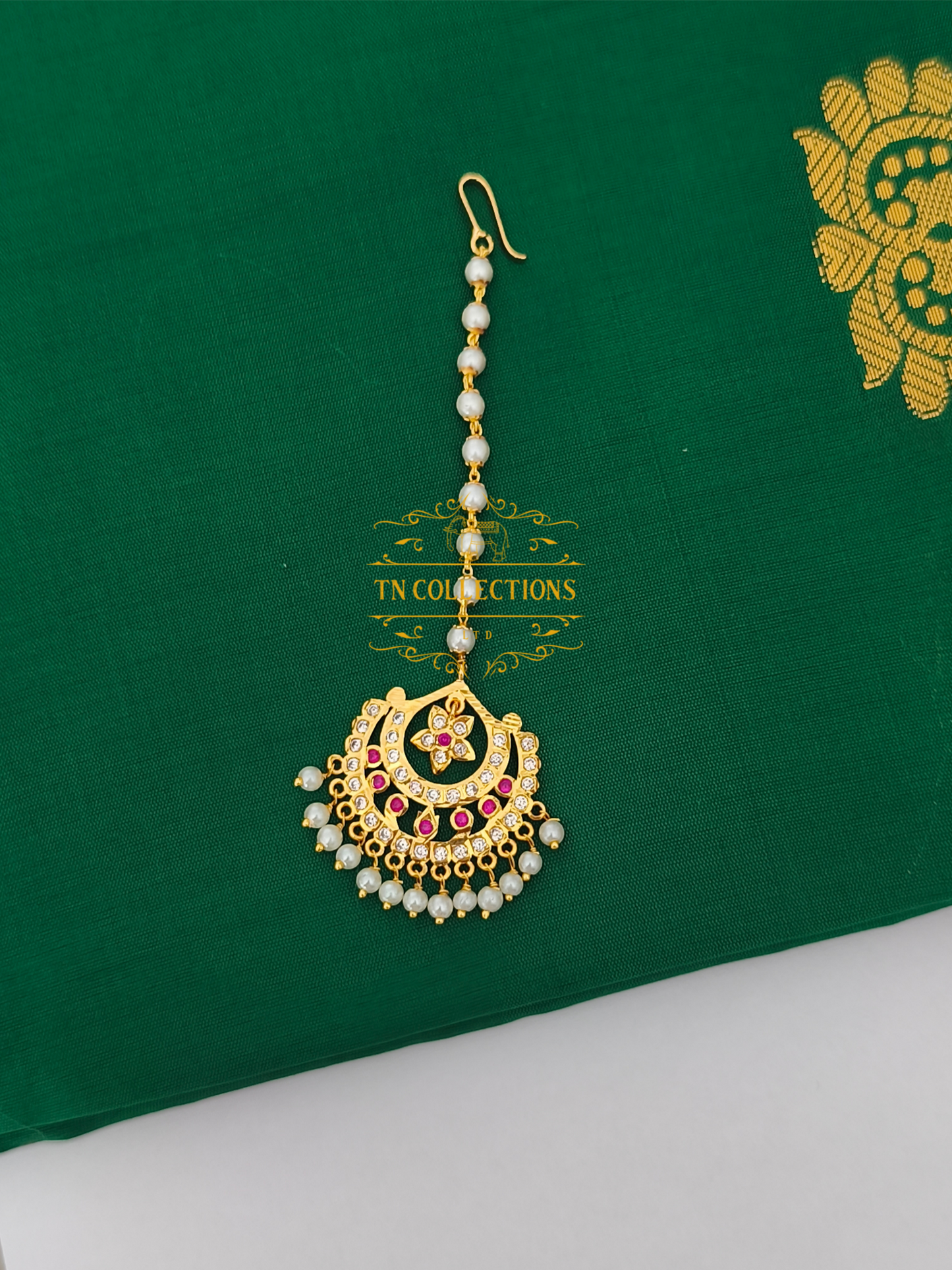 Micro Gold Finish Tikka (Ruby & White stones)
