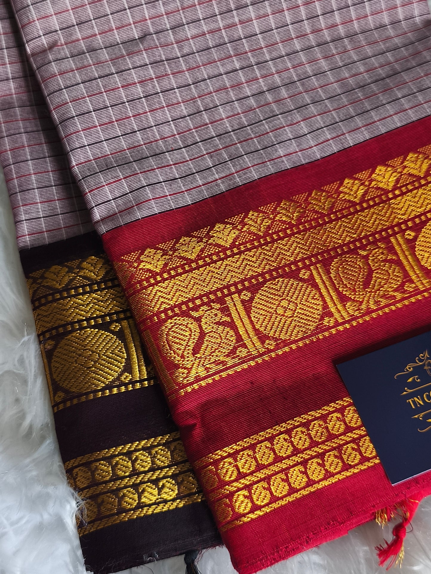 Pure Handloom kanchi cotton Kattam Saree