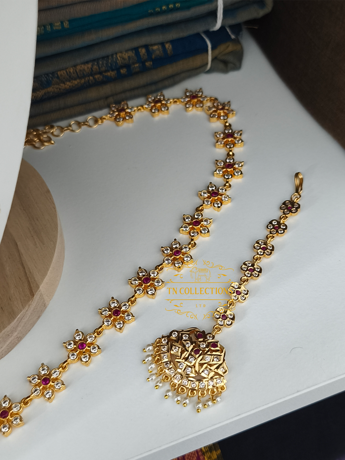 Micro Gold-Plated Traditional Bridal Set (Ruby & White Stones)