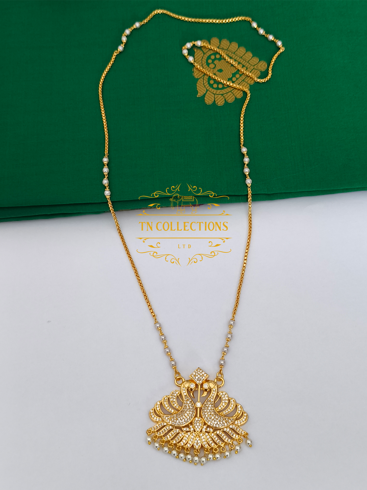 Micro Gold-Plated Traditional Peacock Design Attiyal Pathakkam Set (Full white stones)